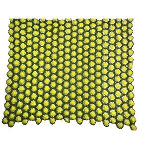 Crocheted Yellow Daisy Sunflower Floral Afghan Blanket 33" x 38" Hippie Boho Vtg